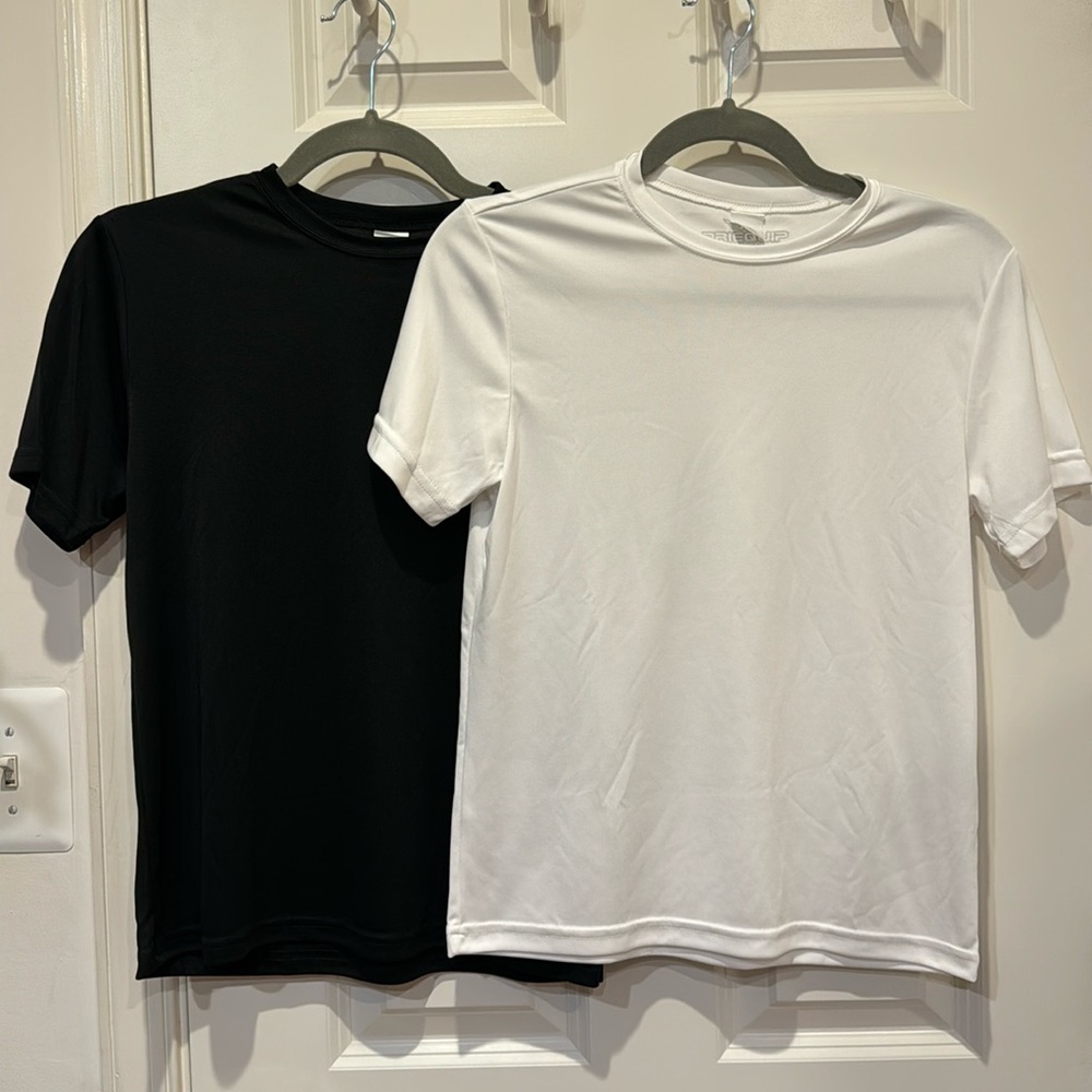 Set of 2 youth medium athletic t-shirts, black and white